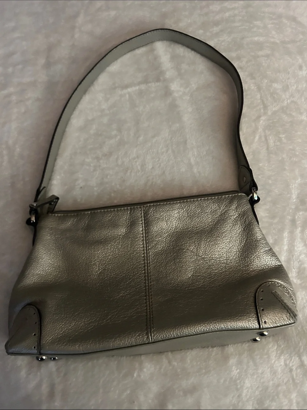 Tignanello Metallic Silver Leather Shoulder Bag